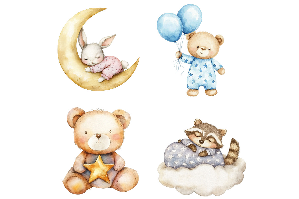 Watercolor Dreamy Animals Clipart, a Seasonal Illustration by CitraGraphics (Photo 7 of 7)