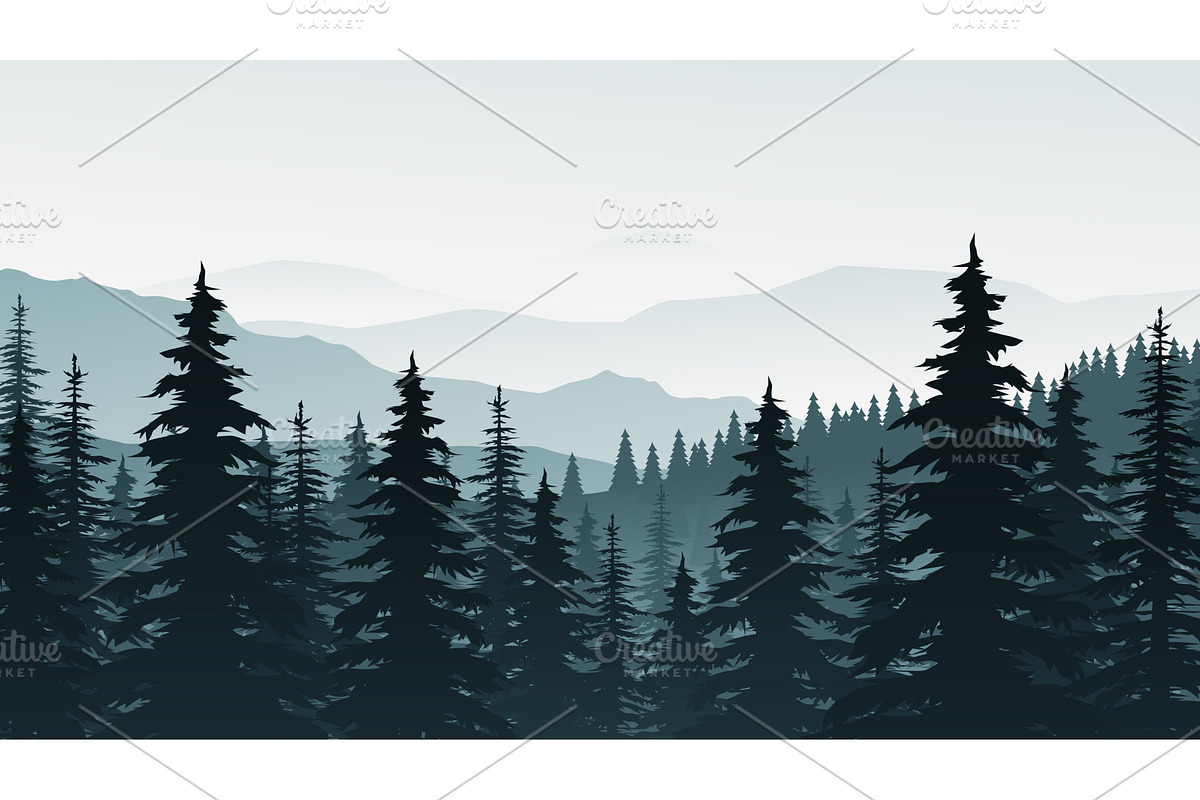 a foggy forest in blue tones back, an Illustration by IfH