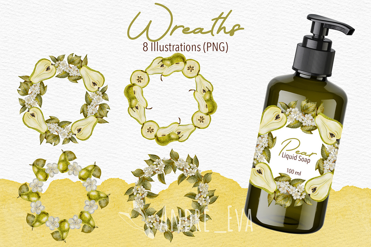 Watercolor Pears Clipart/Pattern, an Illustration by Andre_Eva (Photo 5 of 10)