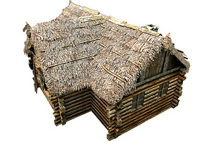 Wooden Thatch House T-Shaped