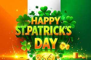 St patricks day typography with coins and clover, a Background Graphic by DanFLCreativo