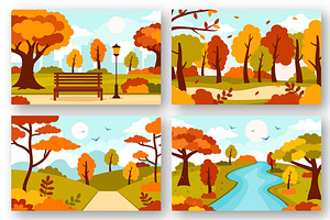 22 Autumn Landscape Blue Background