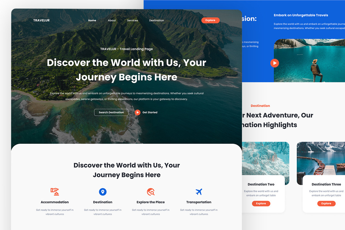 TRAVELUR - Travel Landing Page, an UI Kit Template by ENATIVE (Photo 2 of 4)