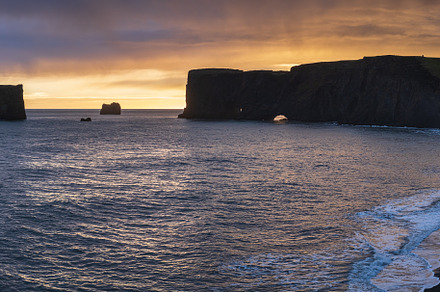 Picturesque autumn evening view Dyrholaey Cape, beach and  rock, a Nature Photo by YuriyB