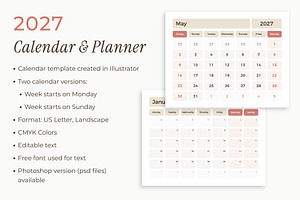 2027 Calendar and Planner, a Stationery Template by PixMarket