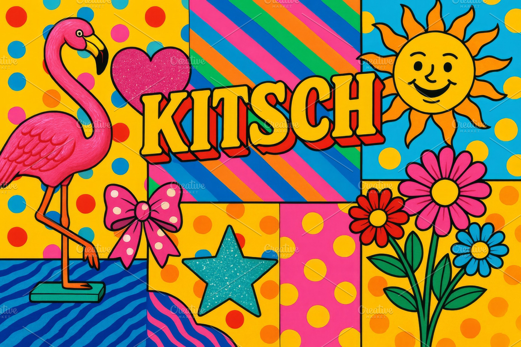 Colorful kitsch pop art design with, a Photo by Dvoevnore photos