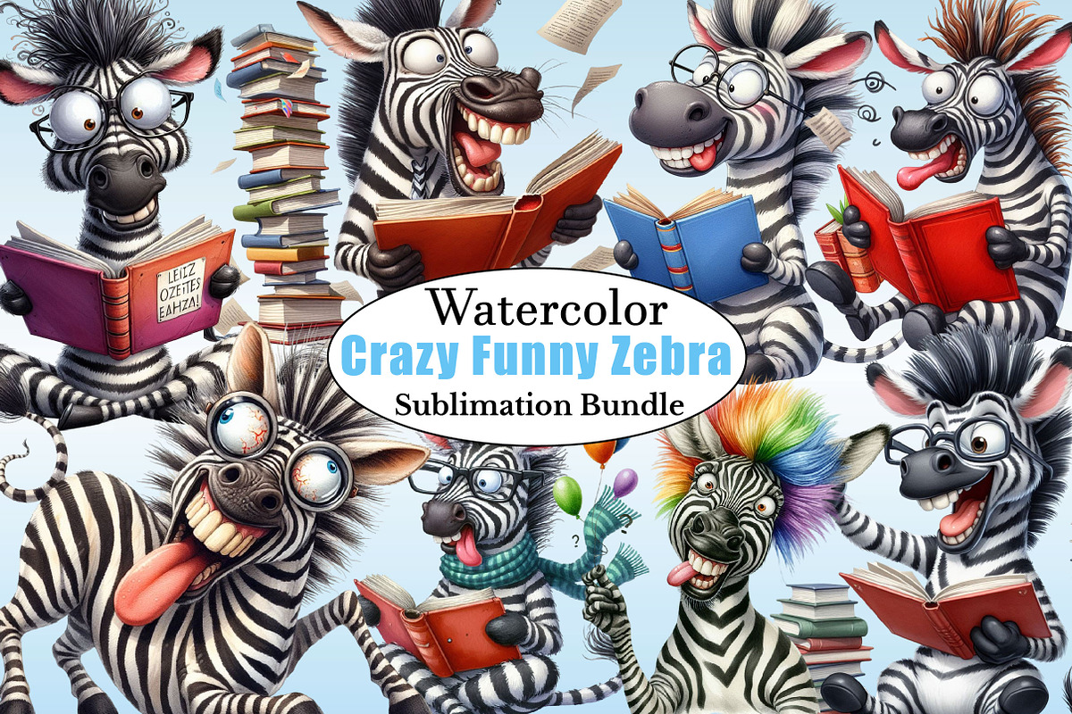 Watercolor Crazy Funny Zebra PNG, a Graphic by CitraGraphics (Photo 1 of 6)