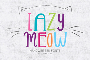 LAZY MEOW. Handwitten fonts+cliparts