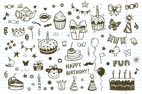 Birthday Doodle Icons Patterns