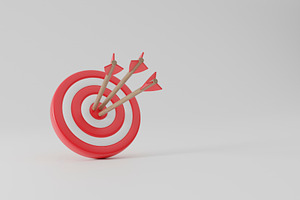 Bulls eye target with arrows hitting center 3D success concept, a Business Photo by RF Images