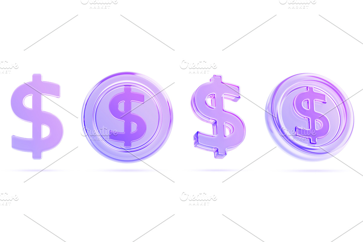 3d set of glass holographic dollar, a Finance Illustration by Marozhkastudio