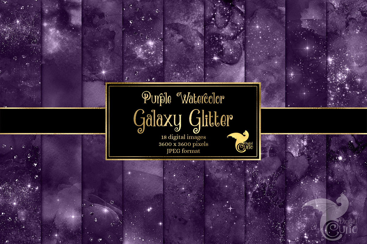 Purple Watercolor Galaxy Glitter, a Texture Graphic by Digital Curio (Photo 1 of 5)