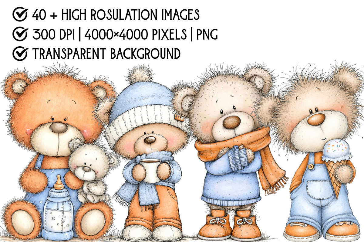 Whimsical Cute Teddy Bear Clipart, an Illustration by Pixels.Craft (Photo 4 of 6)