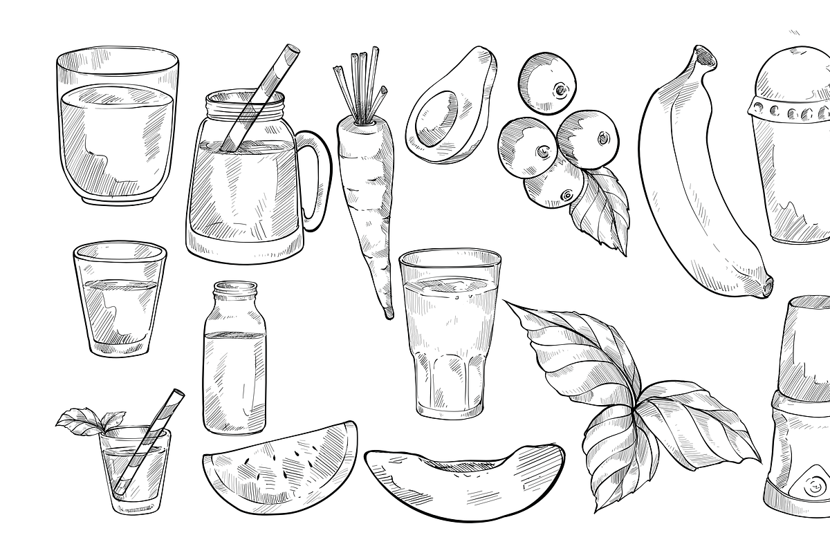smoothie handdrawn collection, an Object Graphic by nikagraphic
