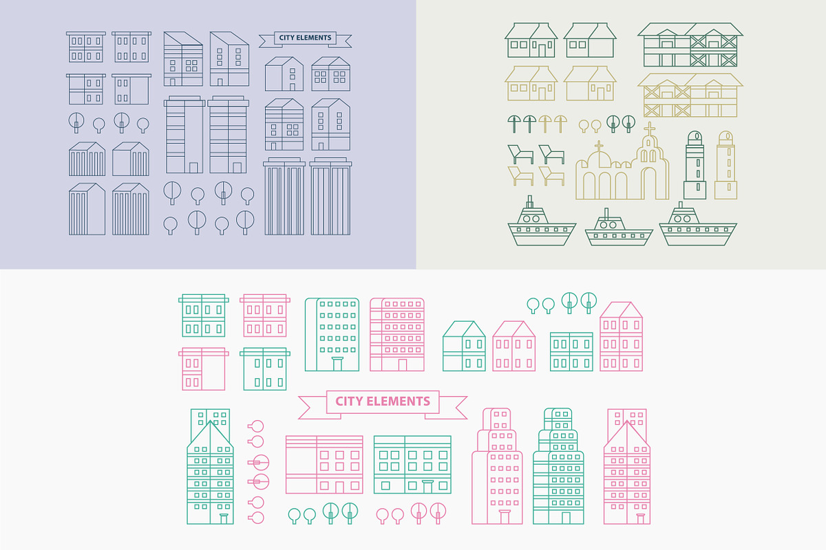 Linear City Infographic Elements., an Outline Icon by bum katrin (Photo 3 of 4)