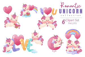 Cute Valentine Unicorn Clipart Set