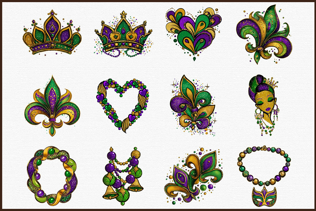 Watercolor Mardi Gras Beads Clipart, an Illustration by Sublimation Artist (Photo 3 of 6)