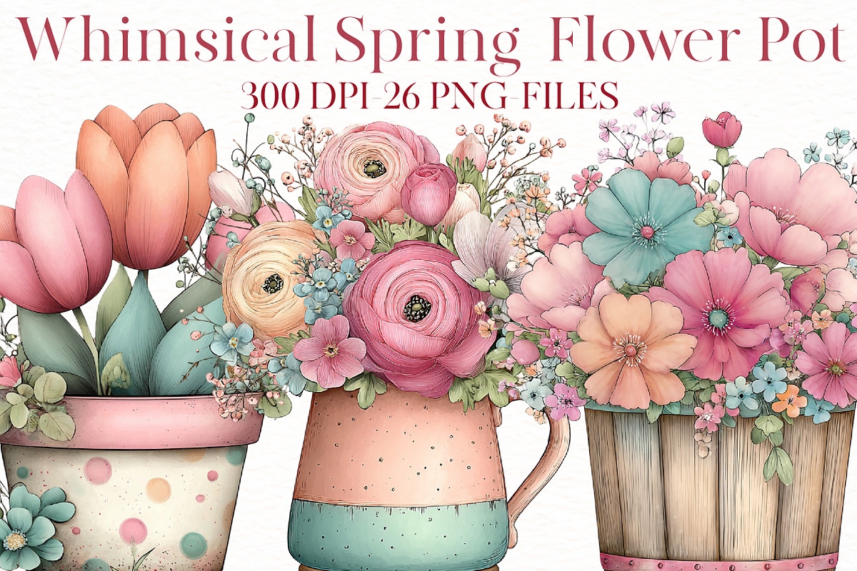 Whimsical Spring Flower pot Clipart, an Illustration by Designworld (Photo 1 of 8)