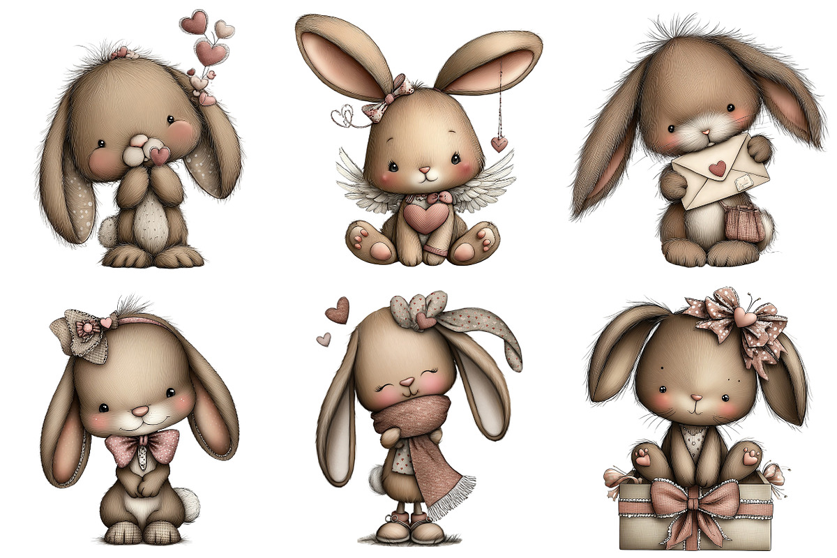 Whimsical Valentine Bunny Clipart, an Illustration by Craft Nest (Photo 5 of 10)