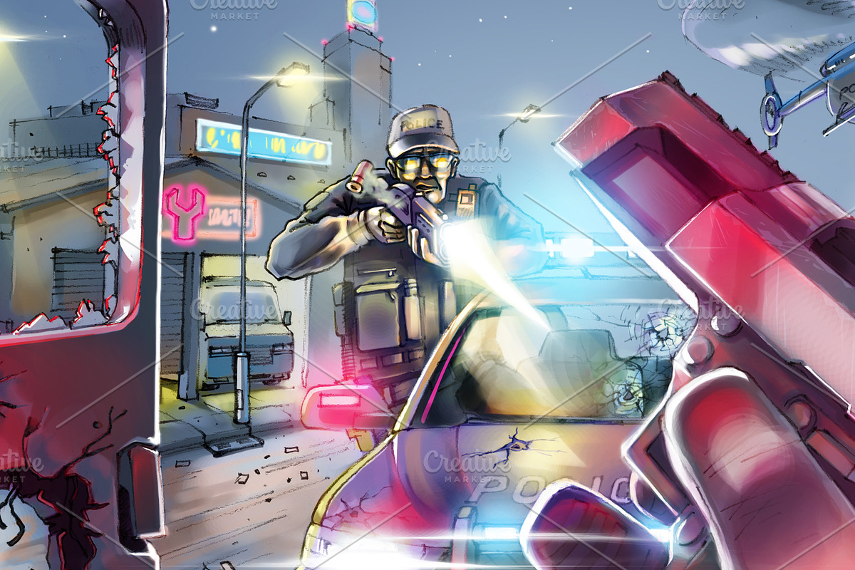 Night Police Pursuit, an Illustration by LEKS illustrations (Photo 2 of 3)