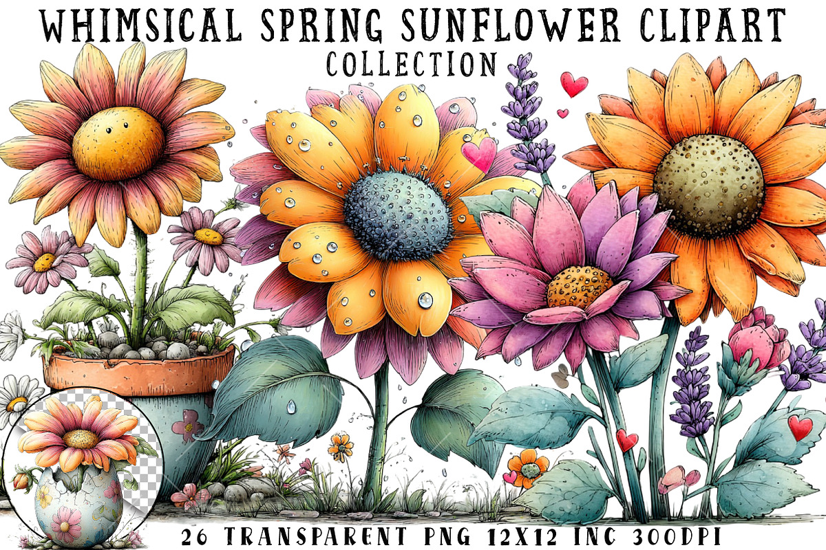 Whimsical Spring Sunflower Clipart, an Illustration by OK Design (Photo 1 of 6)