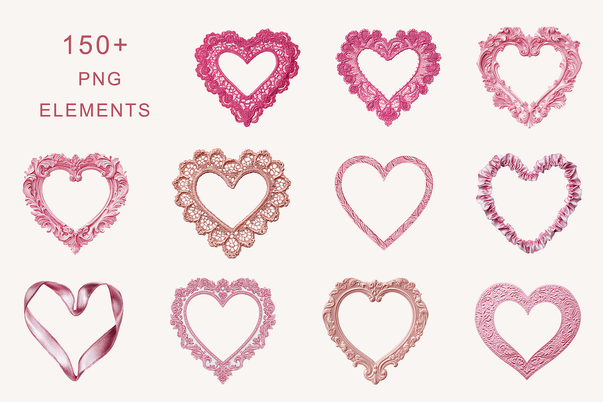 Pink Heart Frames & Elements, an Object Graphic by NatalieArtShop (Photo 6 of 8)