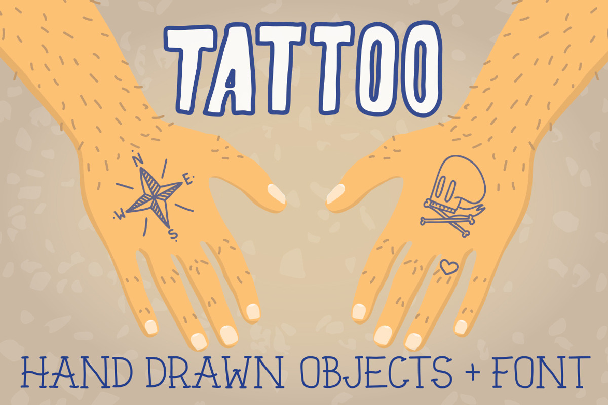 Old school tattoo objects + font