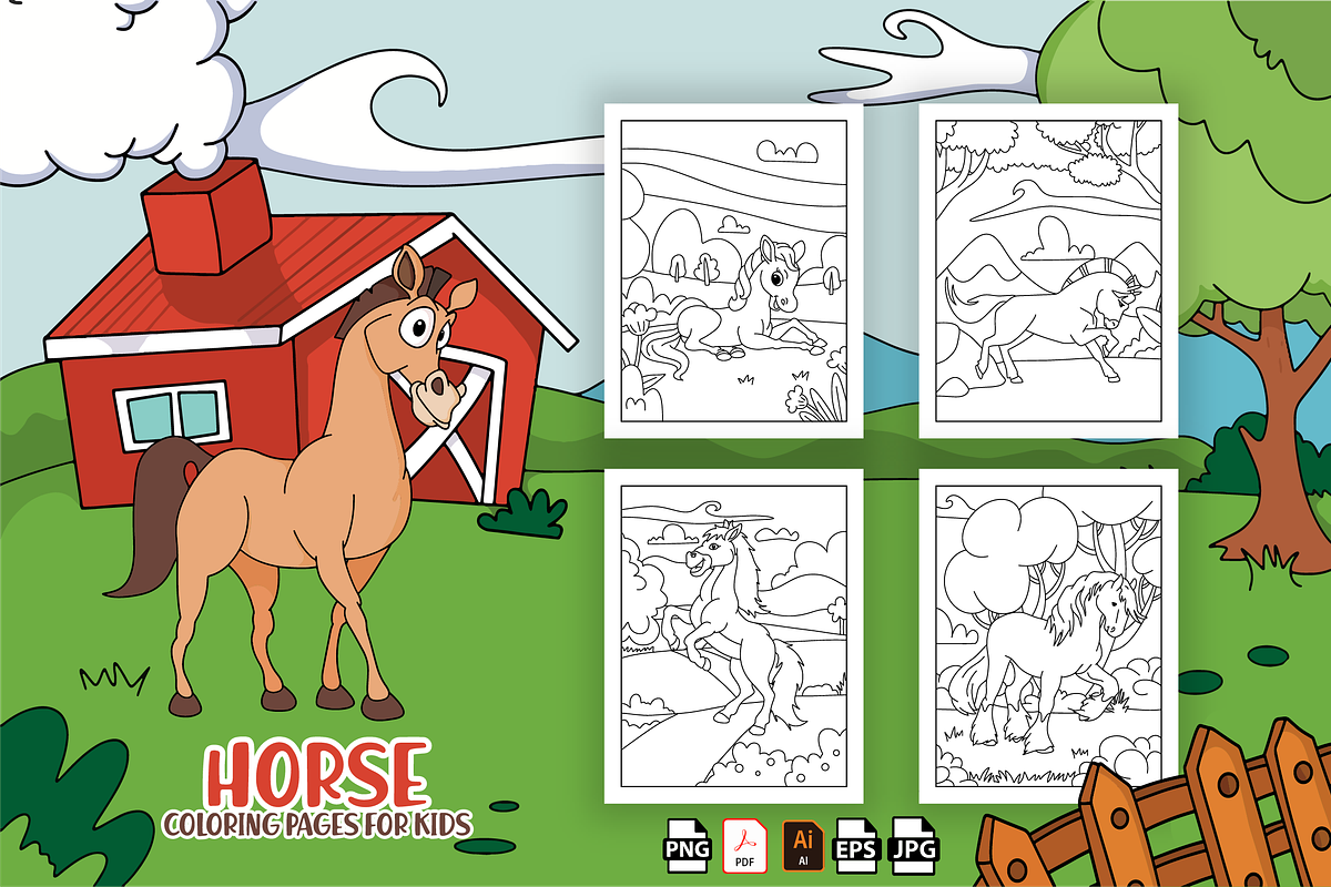 35 Horse Coloring Pages for Kids, an Animal Illustration by MK.CreativeHub (Photo 3 of 4)