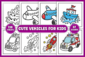 Cute Vehicles Coloring Pages, a Decorative Illustration by Ink Gallery