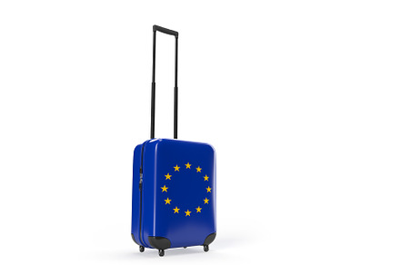 Travel suitcase with flag of EU, a Transportation Photo by kirill.makes.pics