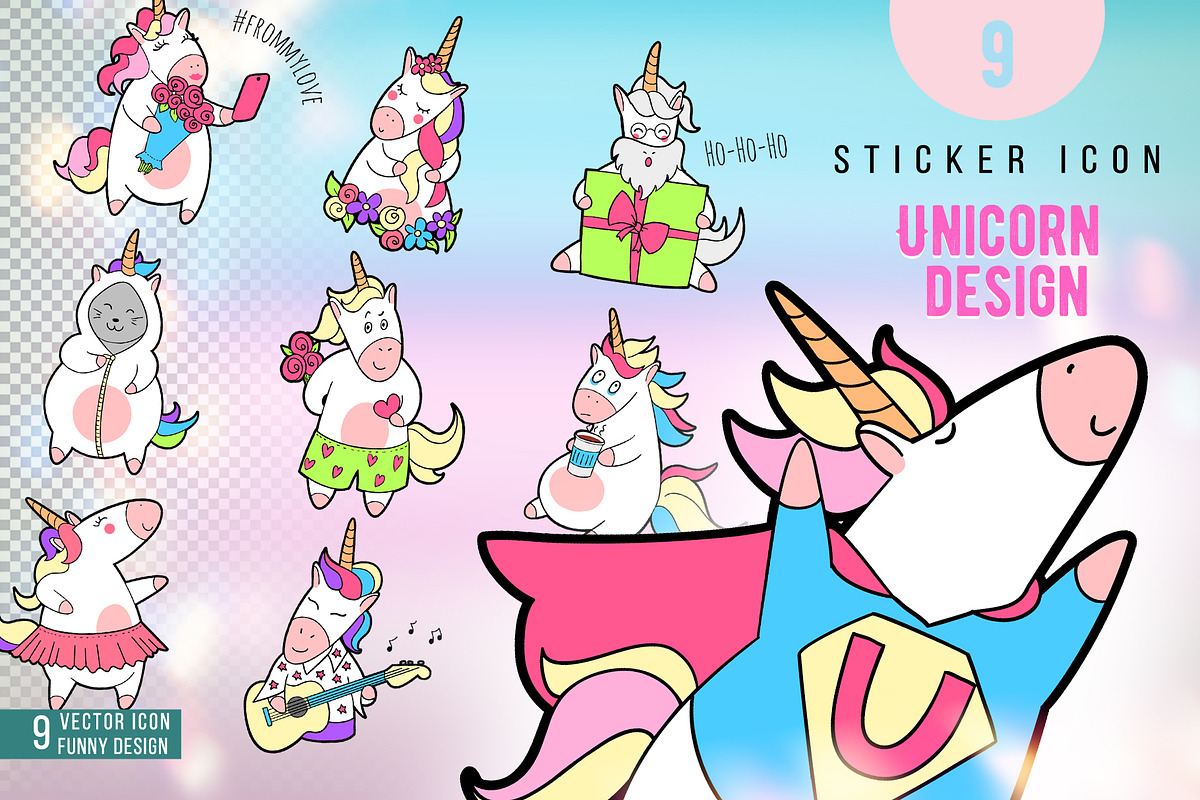 Pink unicorn sticker pack, patch, an Animal Illustration by WalnutBird (Photo 2 of 5)