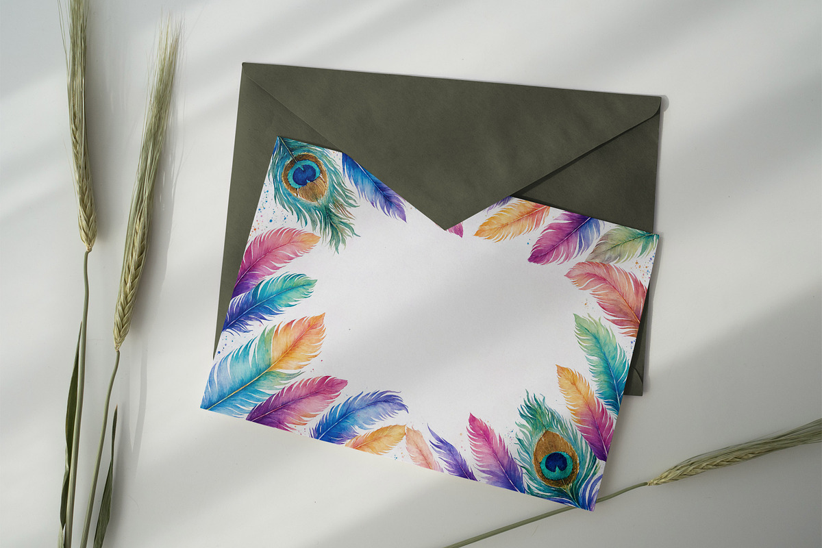 Watercolor Feathers Borders, a Background Graphic by Forhadx5 (Photo 14 of 14)
