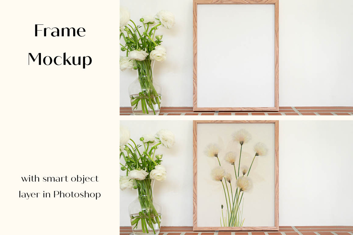Wood Frame Mockup with Flowers, a Print Template by LOPEstudio (Photo 1 of 6)