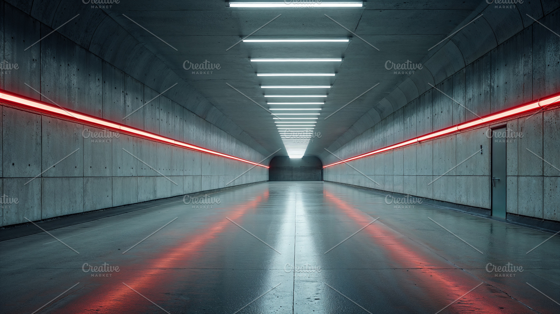 Modern tunnel illuminated by red and white lights at night, a Background Photo by OSORIOartist