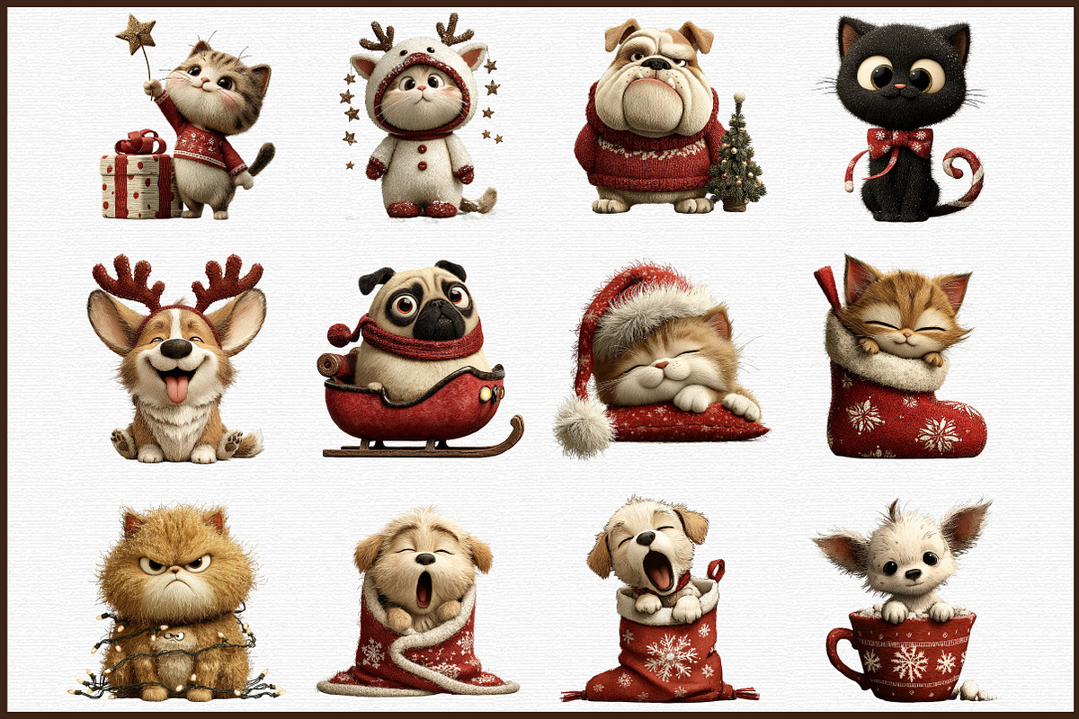 Whimsical Christmas Cat and Dog Clip, an Illustration by Sublimation Artist (Photo 3 of 6)