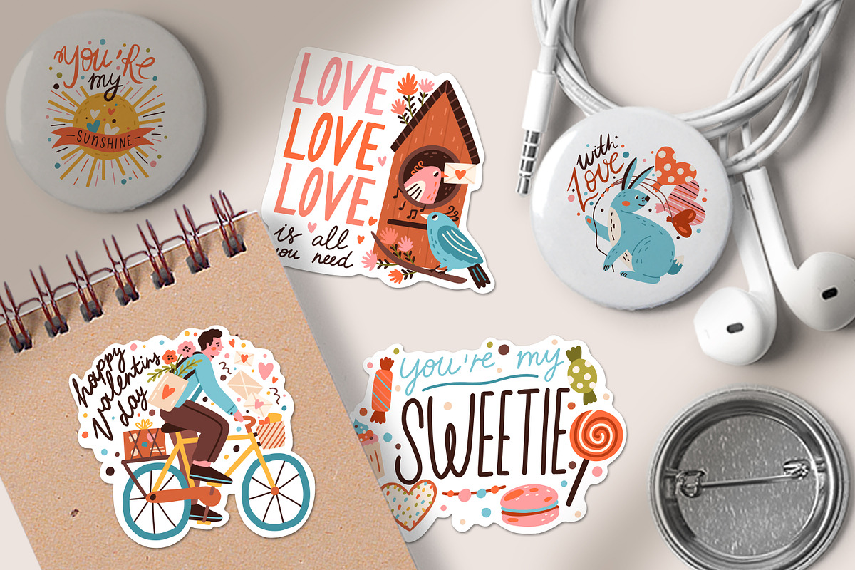Valentine's day lettering stickers, a Decorative Illustration by Good Studio (Photo 6 of 6)