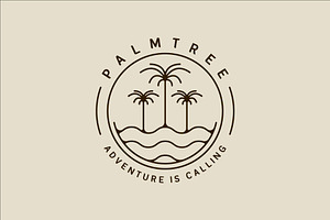 palm tree and ocean waves line art, a Branding & Logo Template by zyxroun shop