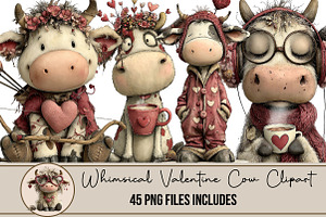 Whimsical Valentine Cow Clipart, an Illustration by DreamArtGraphic