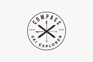 Badge Emblem Compass Ski Logo Vector