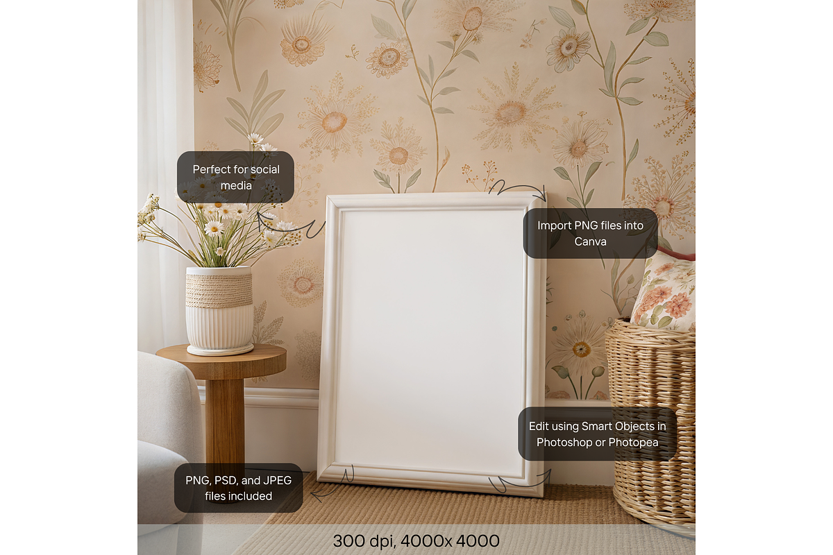 Floral Nursery Wall Frame Mockup, a Product Mockup by MockupWizard (Photo 2 of 5)
