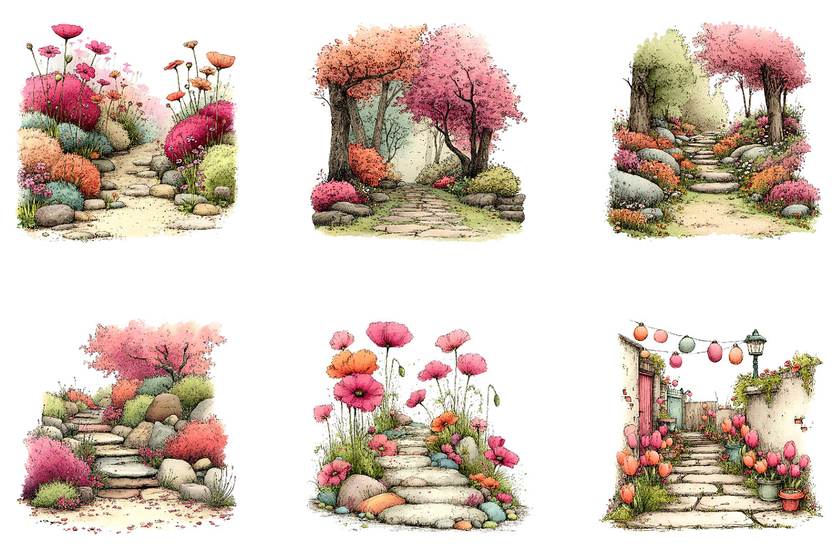 Spring Flowers Pathway Clipart, an Illustration by CreationArt (Photo 7 of 7)