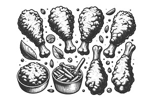 Fried chicken drumsticks vector, a Food Illustration by AlexArt