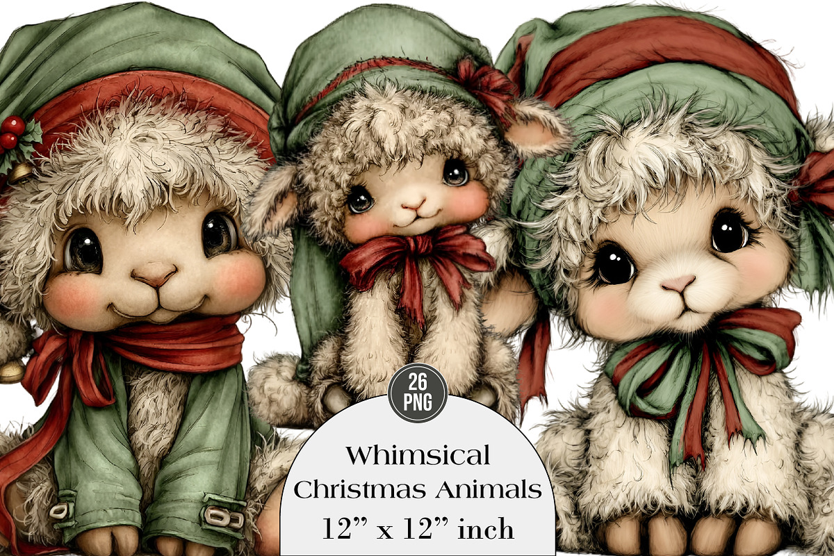 Whimsical Christmas Animals Clipart, an Illustration by DreamArtGraphic (Photo 1 of 4)