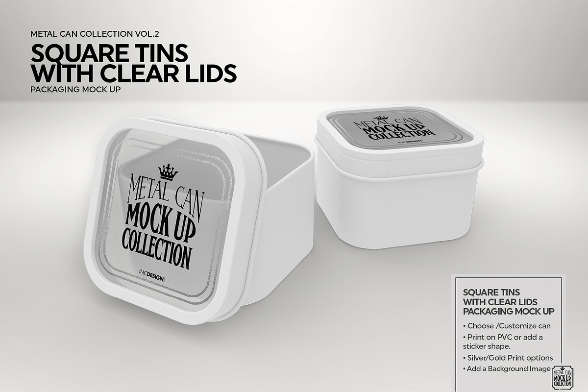 Square Tins with Clear Lid Mockup, a Product Mockup by INCDesign (Photo 2 of 7)
