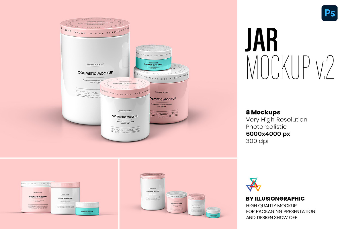 Jar Mockup v.2 - 8 views, a Packaging Mockup by Illusiongraphic (Photo 1 of 20)