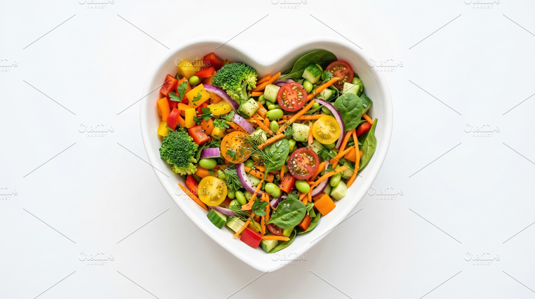 Heart-Shaped Bowl of Fresh Vegetable Salad, a Food & Drink Photo by Davizro's Market