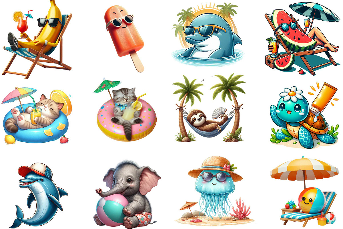 Funny Sunbathing  Clipart Bundle, an Illustration by Designking (Photo 3 of 3)