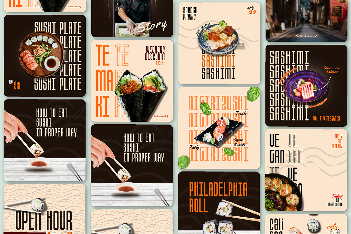 Japanese // Food Social Media Kit, a Design Template by SecondBrain Store (Photo 3 of 9)