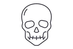 Skull Vector Line Icon, Sign, Illustration On Background, Editable Strokes