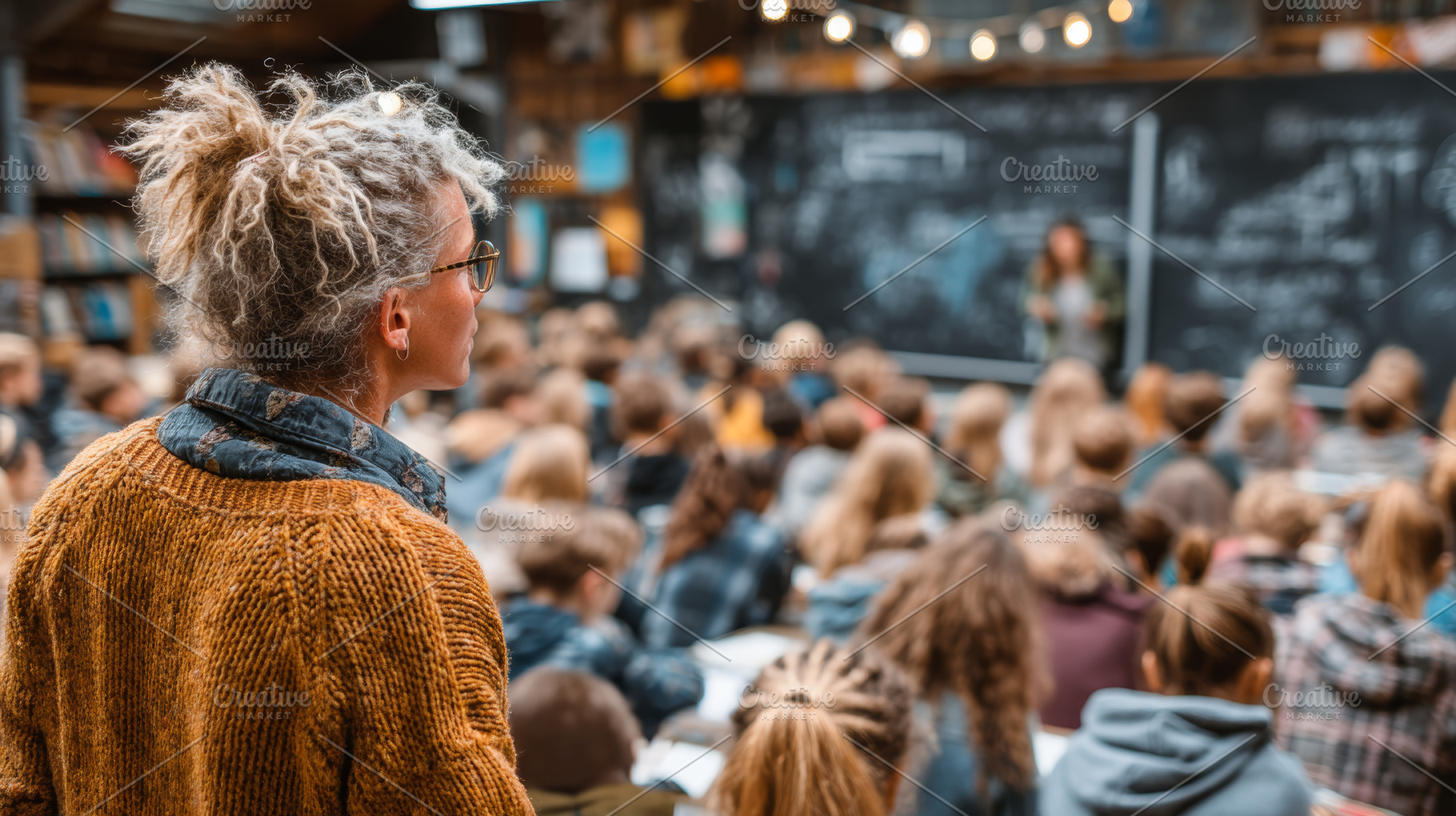 Teacher overseeing a classroom of high school students during a lecture, a Photo by AS photostudio